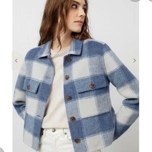 Rails Steffi Jacket Blue Plaid Womens Size M Cropped Wool Alpaca Blend